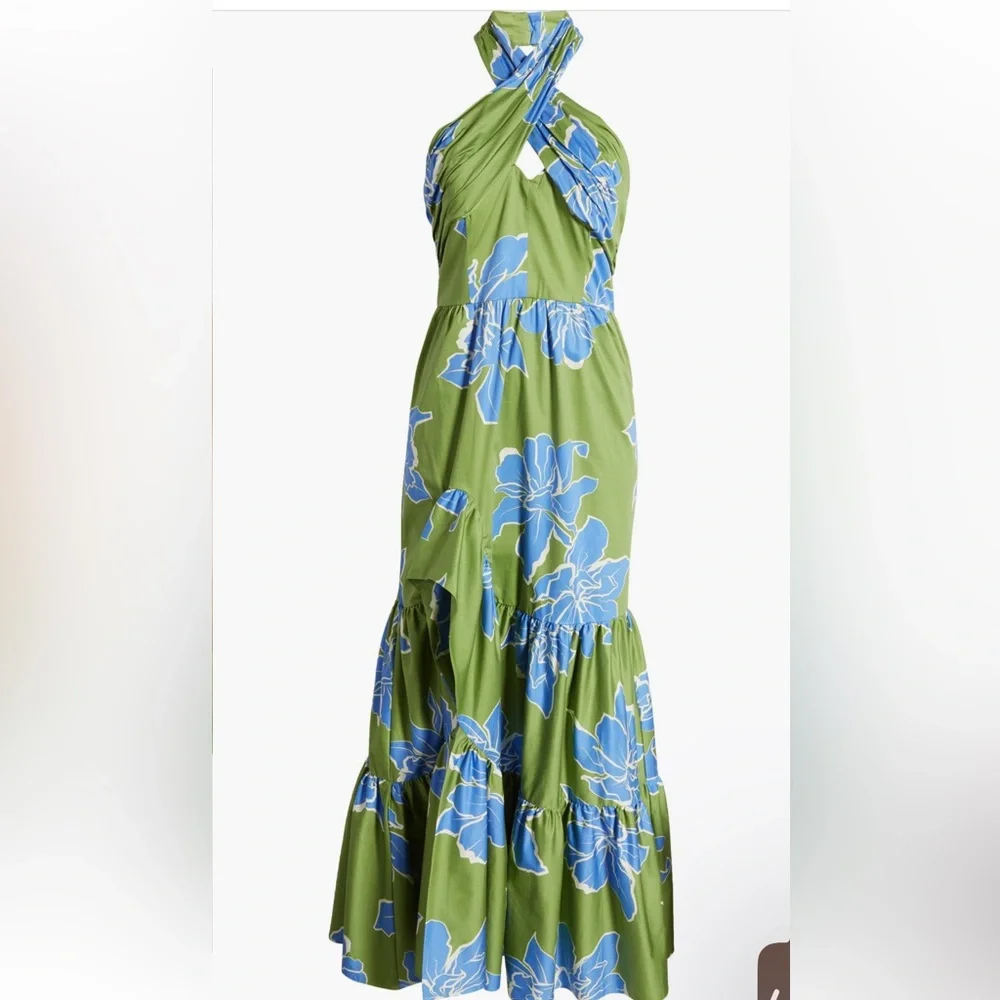 NWT Hutch Floral Stretch Cotton Halter Maxi Dress Size 16W - Picture 5 of 9